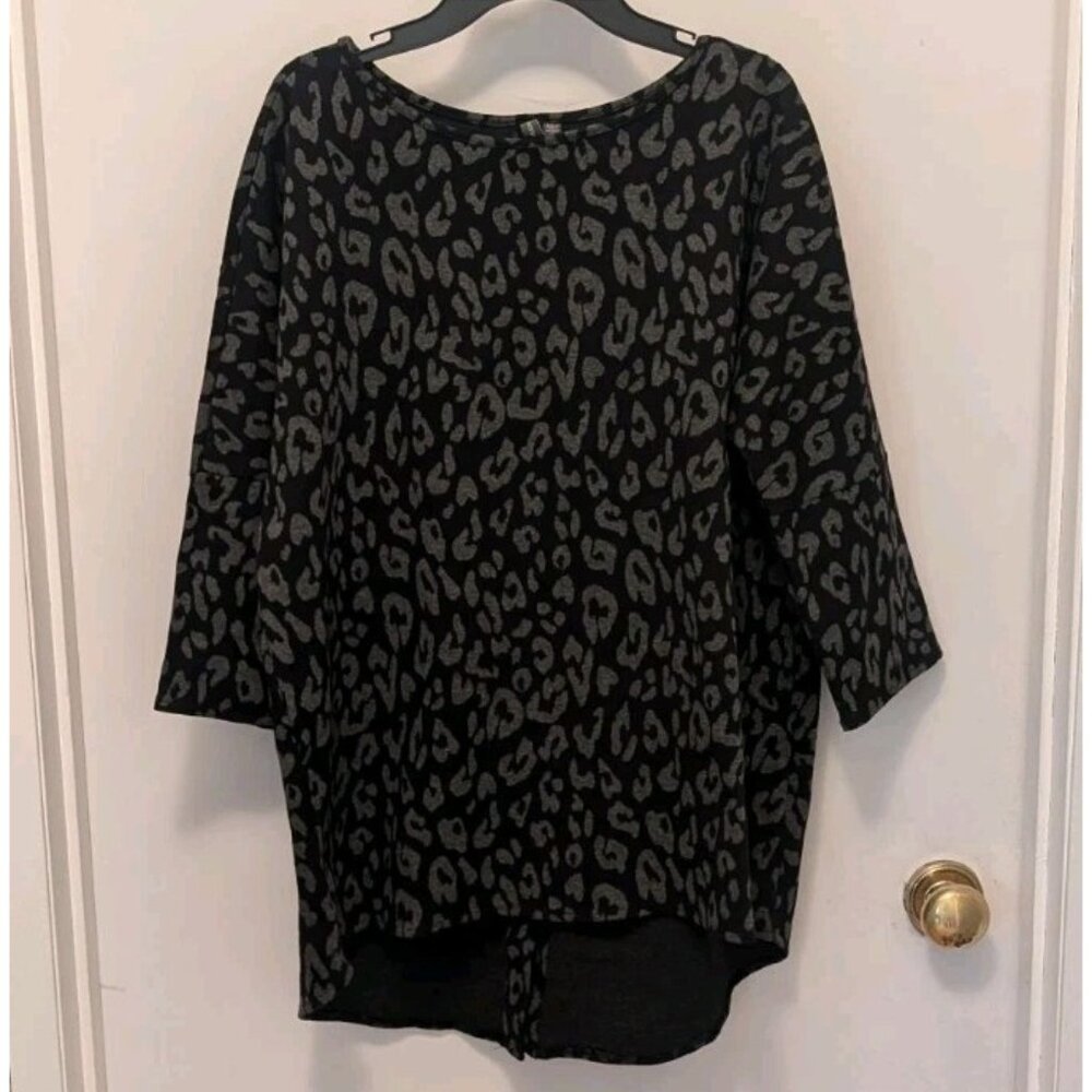 Shannon Passero Tunic Sweater, Grey/Black Leopard Print, Size XS